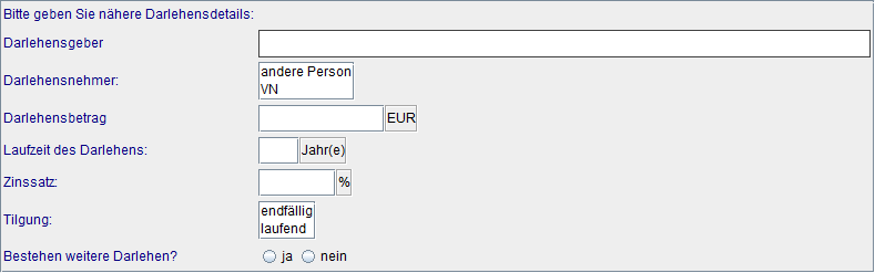 Geschäftliches Darlehen-Details
