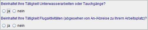 Unterwasser-/Flugaktivitäten