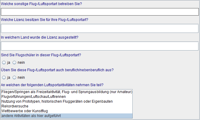 Details sonstige Flugsportart